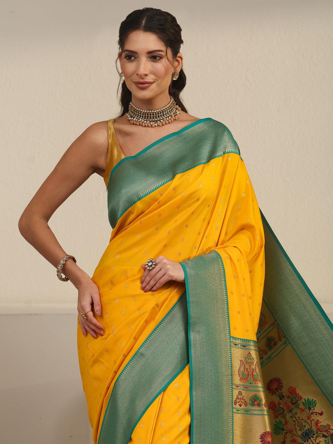 Mameraa Mustard Woven Design Silk Blend Saree