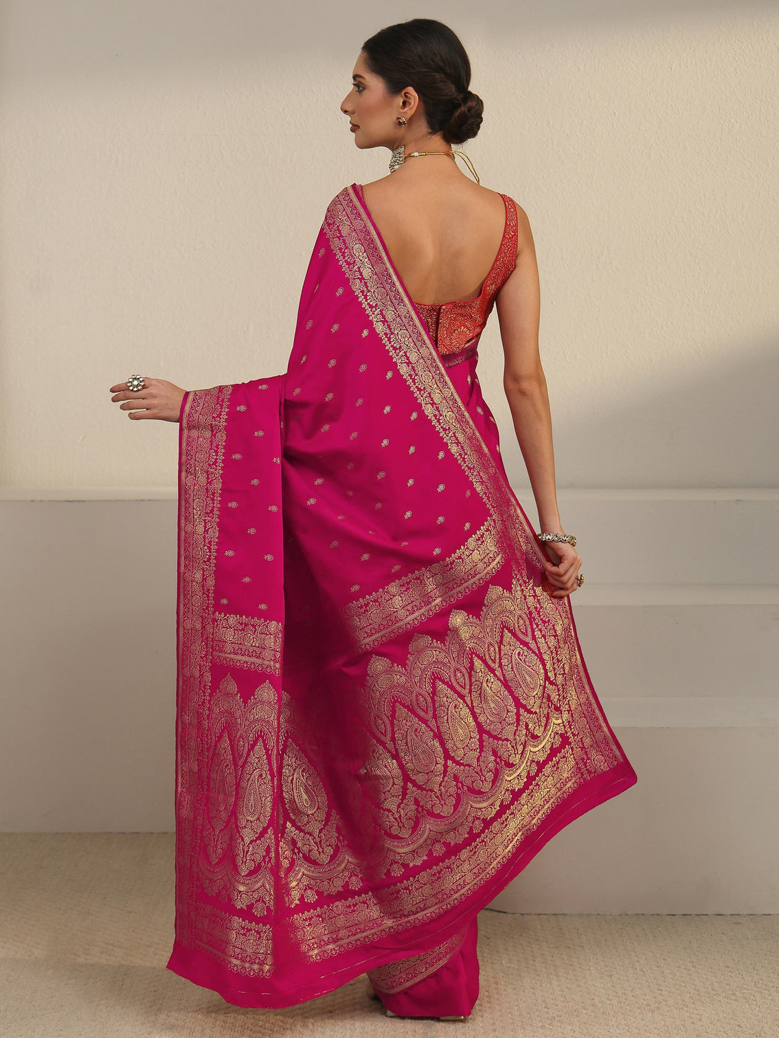 Mameraa Rani Pink Woven Design Satin Saree