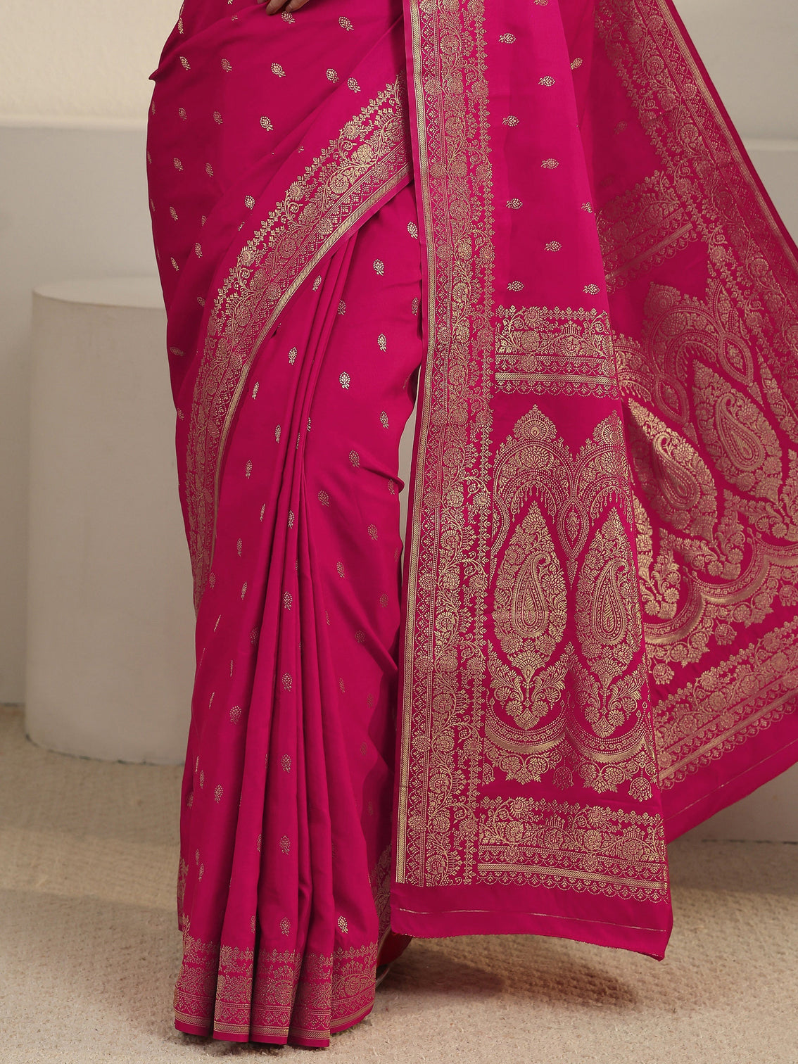 Mameraa Rani Pink Woven Design Satin Saree