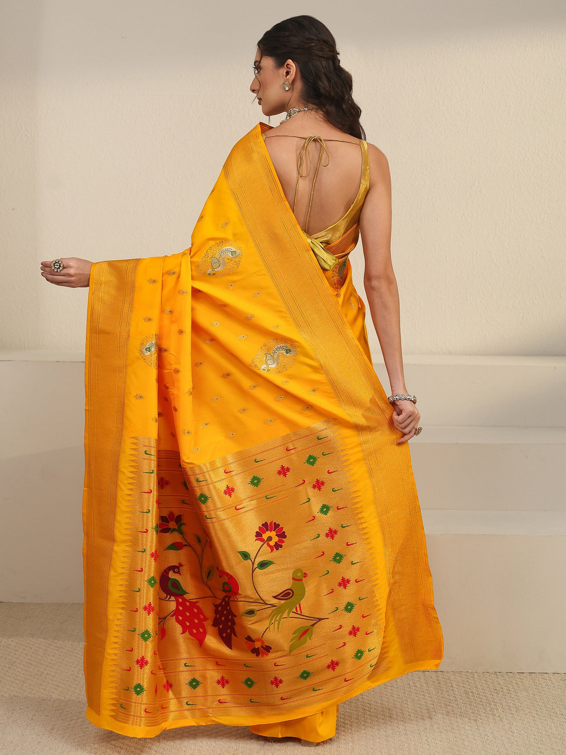 Mameraa Mustard Silk Blend Paithani Saree