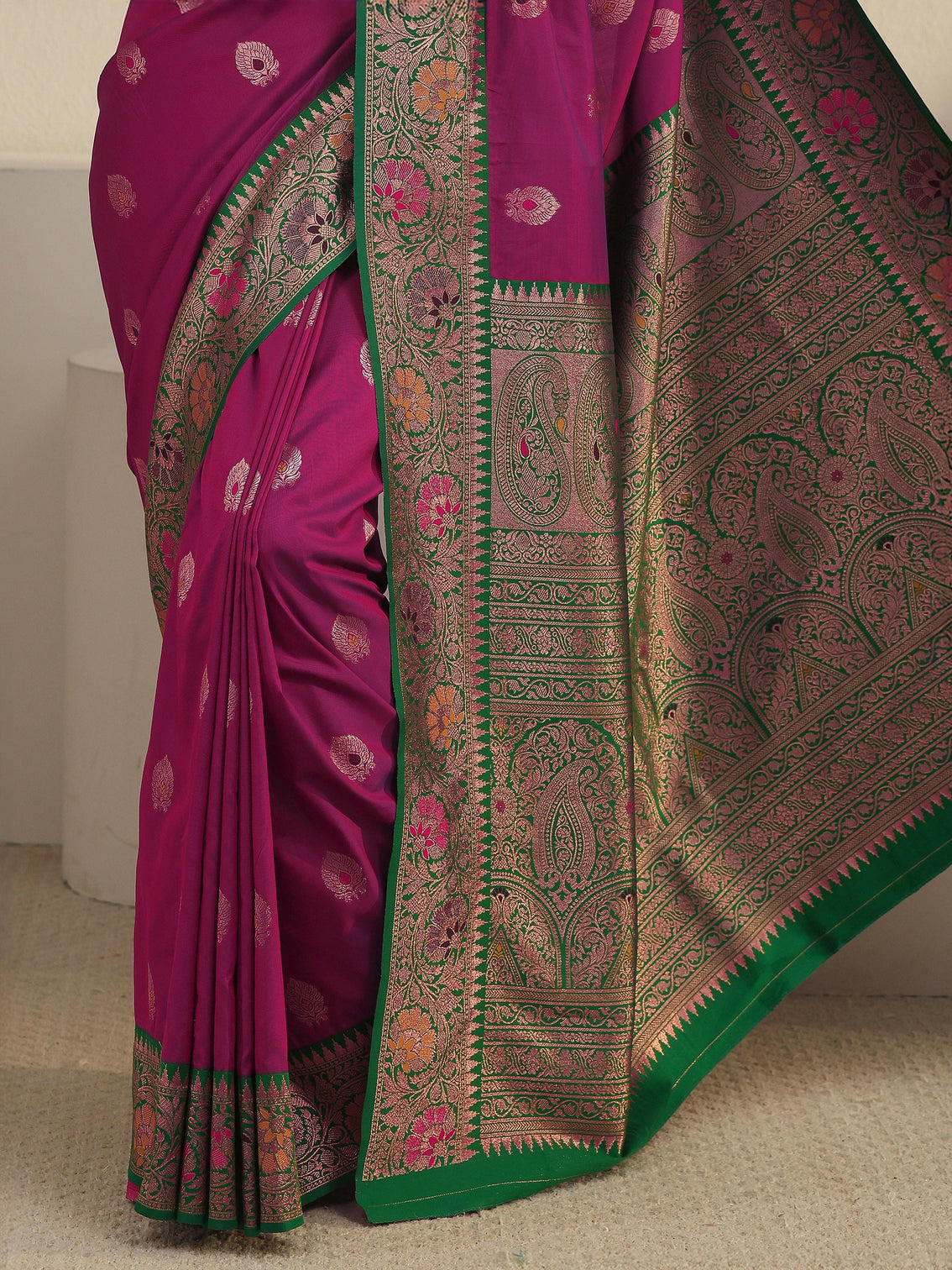 Mameraa Purple and Green Woven Design Silk Blend Saree