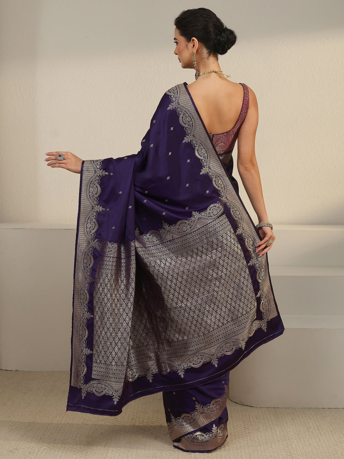Mameraa Imperial Purple Woven Design Satin Saree