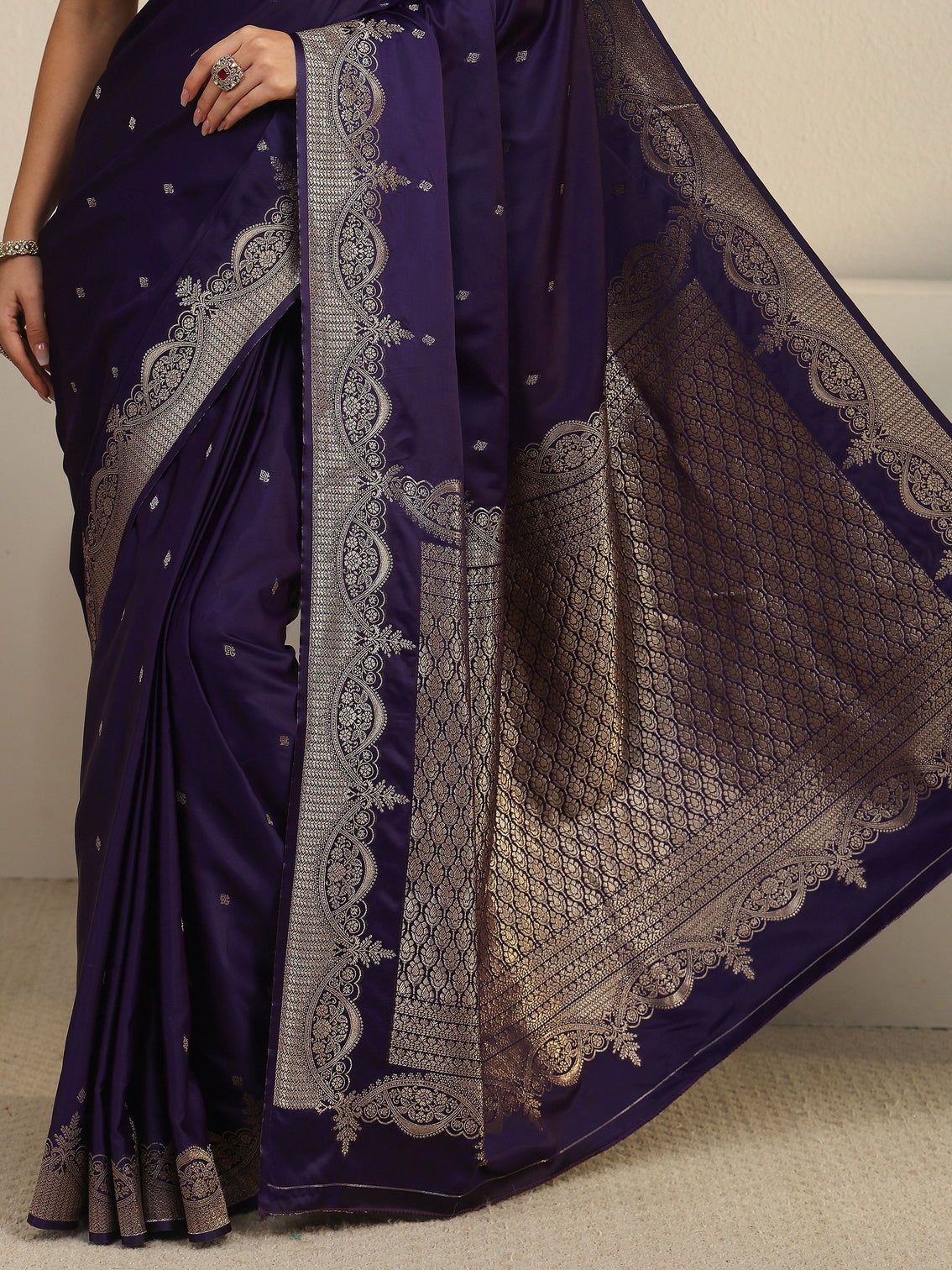 Mameraa Imperial Purple Woven Design Satin Saree