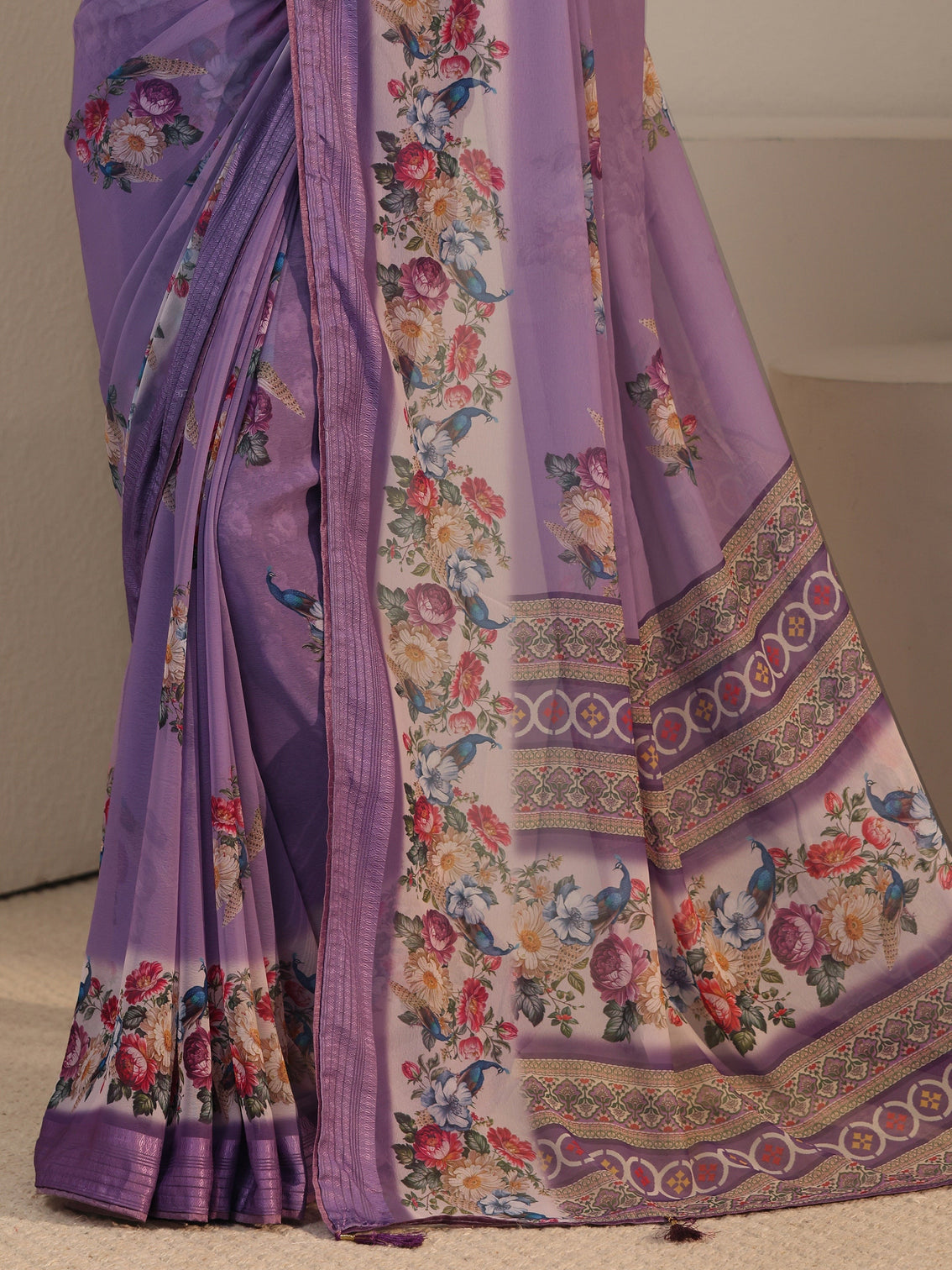 Mameraa Lavender Floral Printed Georgette Saree