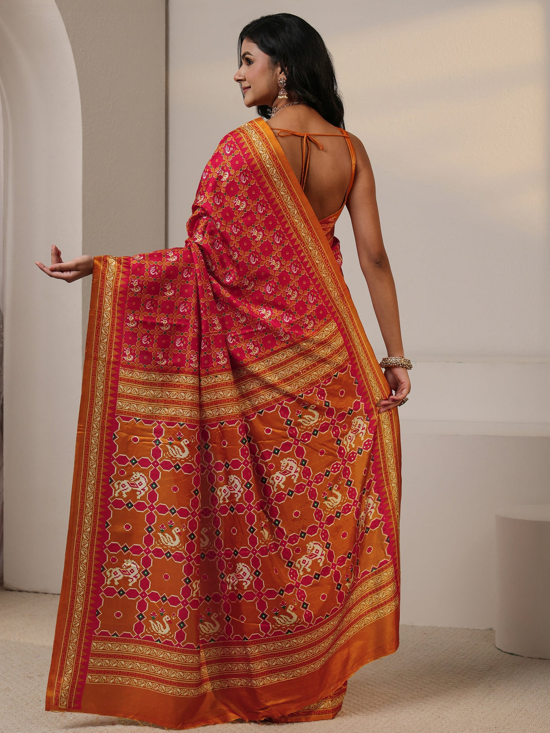 Mameraa Red Printed Silk Blend Saree