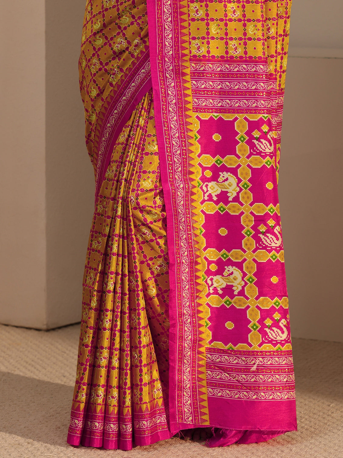 Mameraa Mustard Printed Silk Blend Saree