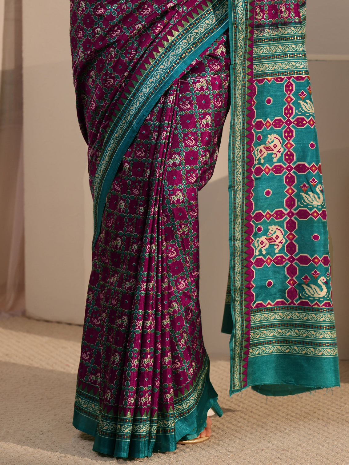 Mameraa Wine Printed Silk Blend Saree