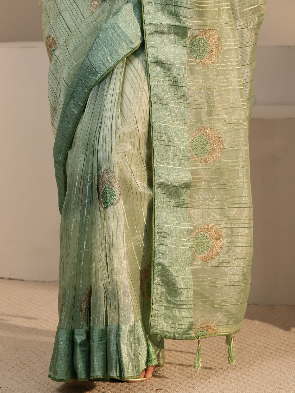 Mameraa Green Embroidered Organza Tassel Saree