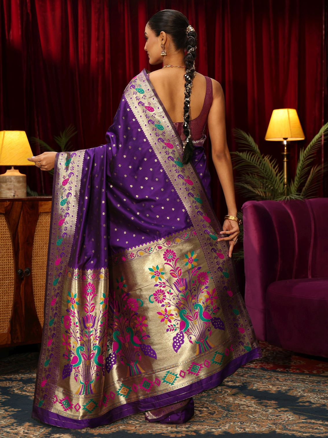 Mameraa Royal Purple Silk Blend Paithani Saree