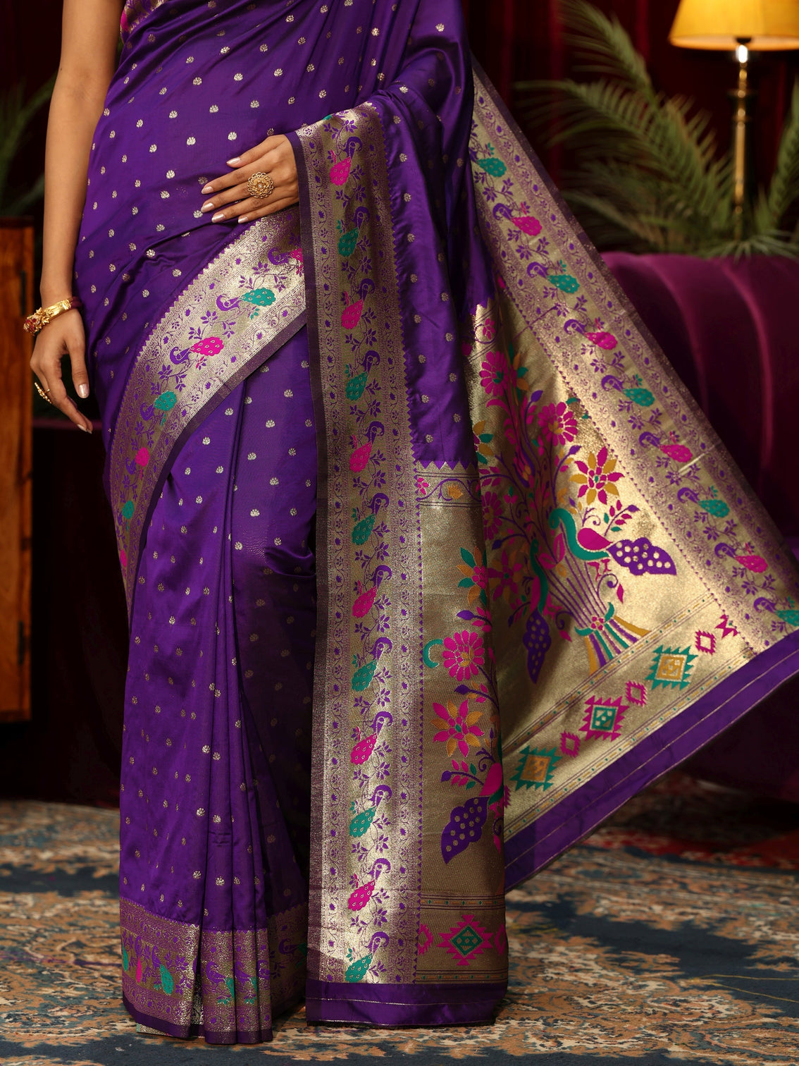 Mameraa Royal Purple Silk Blend Paithani Saree