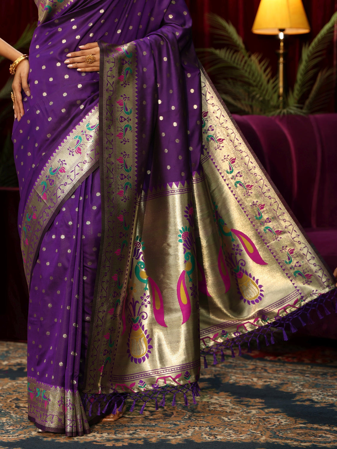 Mameraa Royal Purple Silk Blend Paithani Tassel Saree