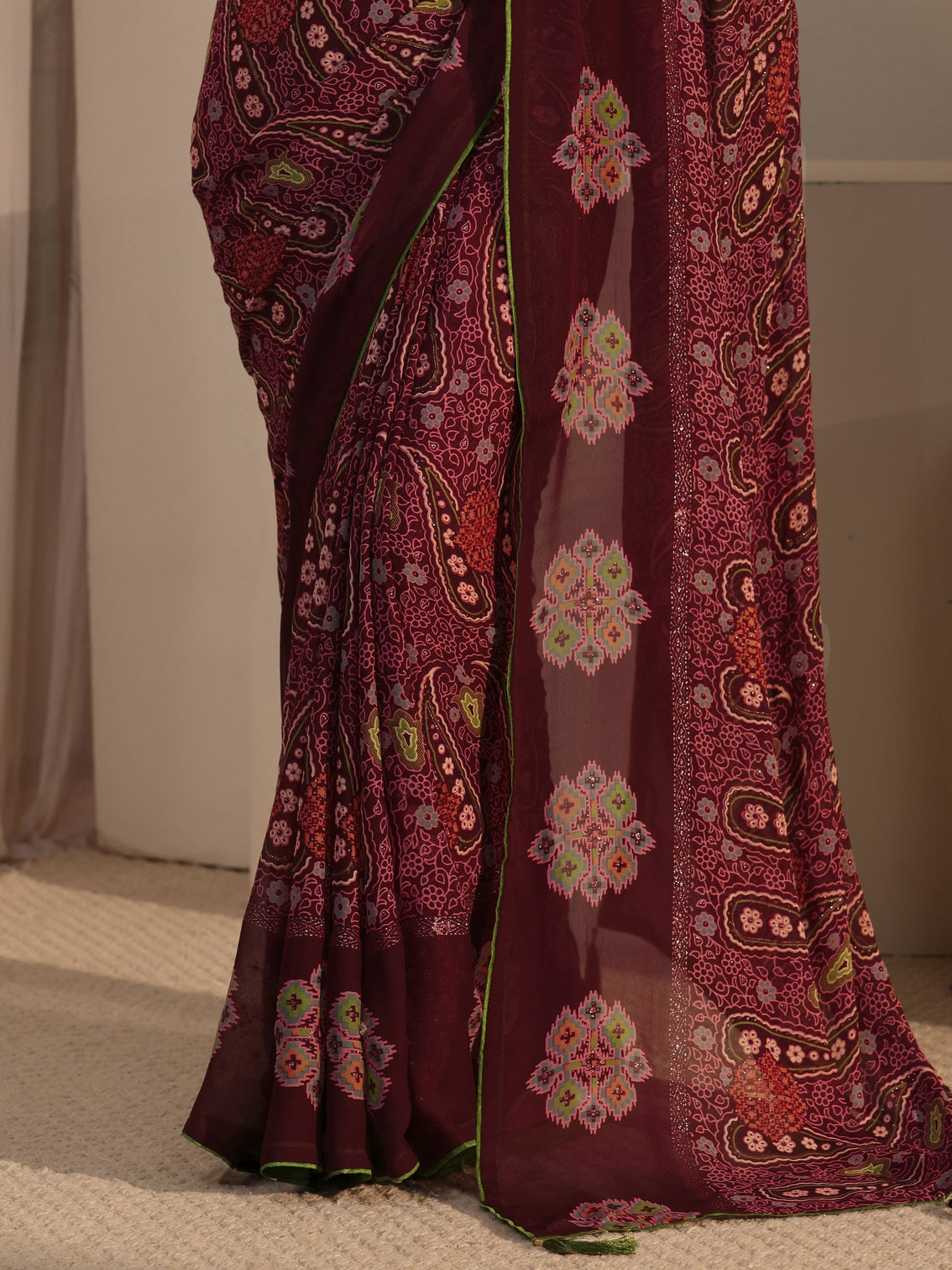 Mameraa Maroon Paisley Printed Georgette Saree
