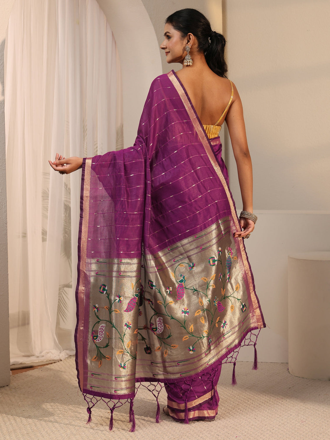 Mameraa Wine Woven Design Silk Blend Saree