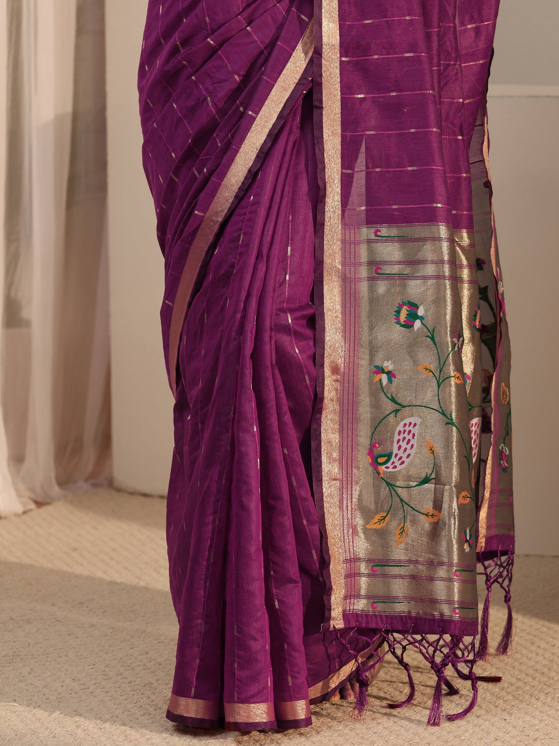Mameraa Wine Woven Design Silk Blend Saree