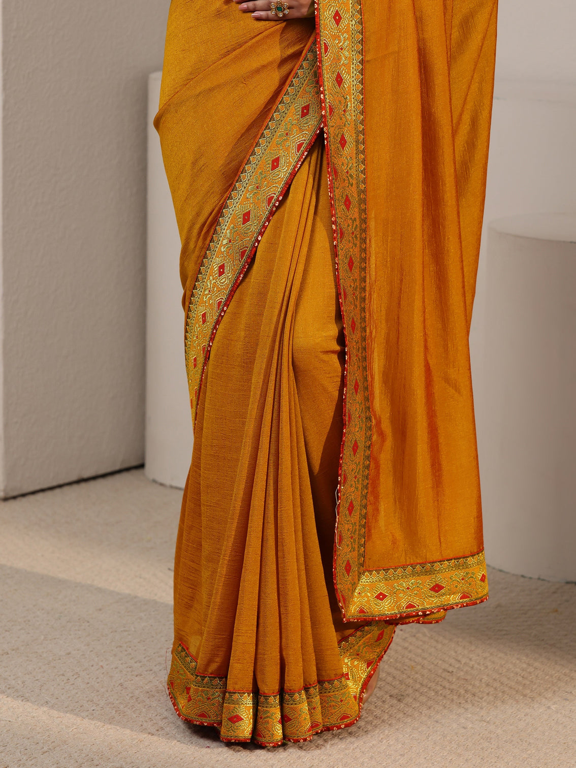 Mameraa Mustard Silk Blend Saree with Woven Border