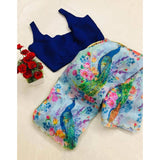 Organza Silk Digital Print Saree with Blouse for Wedding and Party