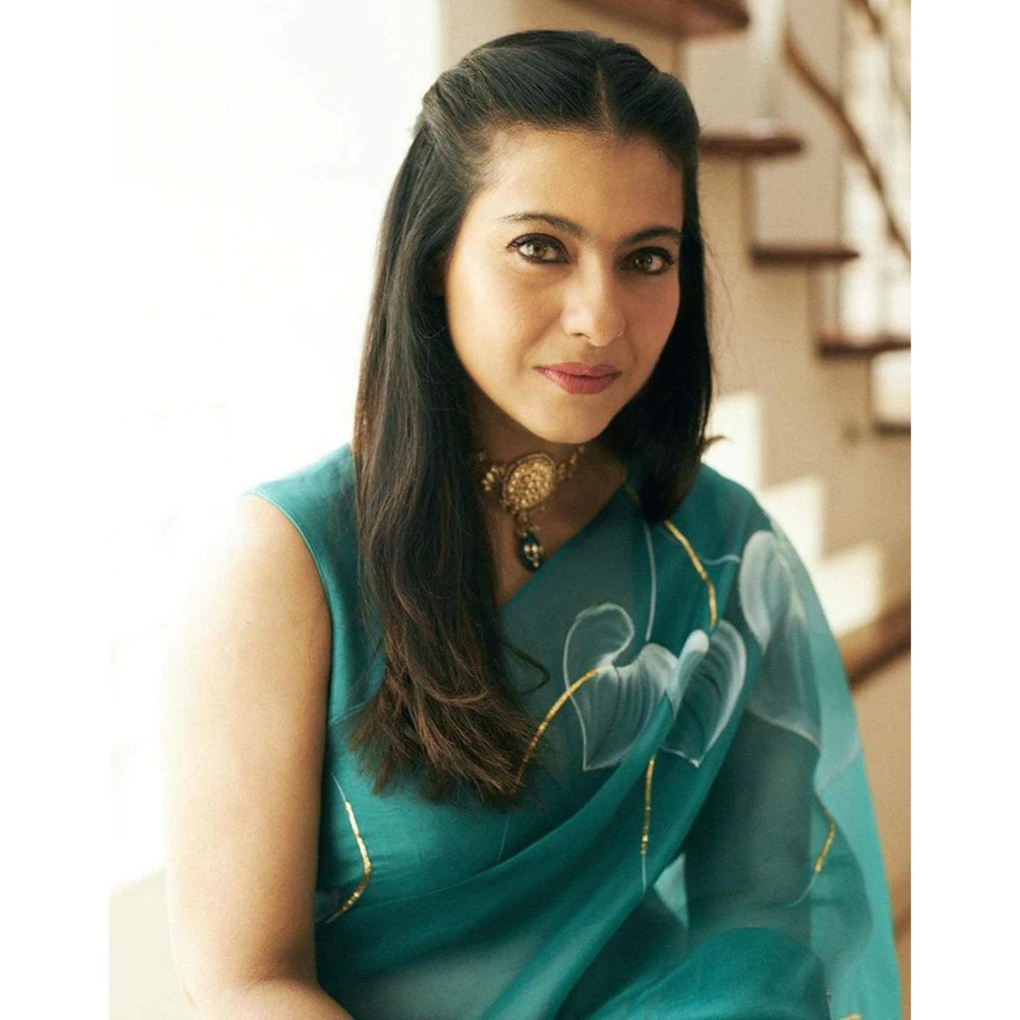 Organza Silk Saree with Beautiful Blue Aqua Digital Print Handwork and Silk Blouse for Wedding