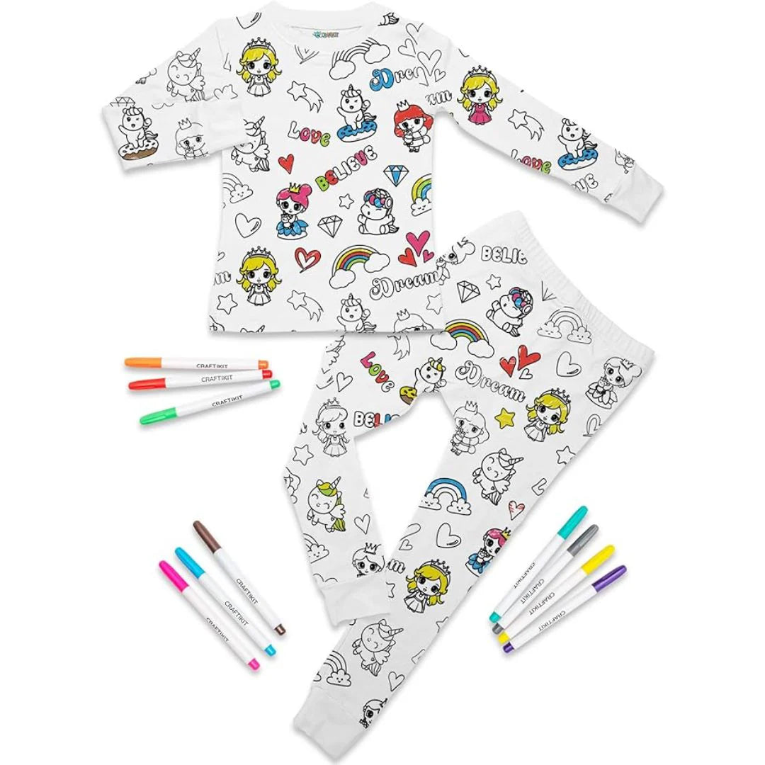 Magic coloring pajama set top bottom 12 washable markers for kids