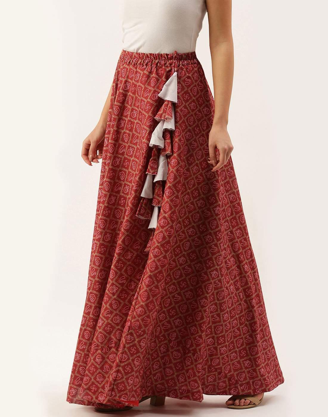 Heavy Cotton Red Skirt with Digital Print