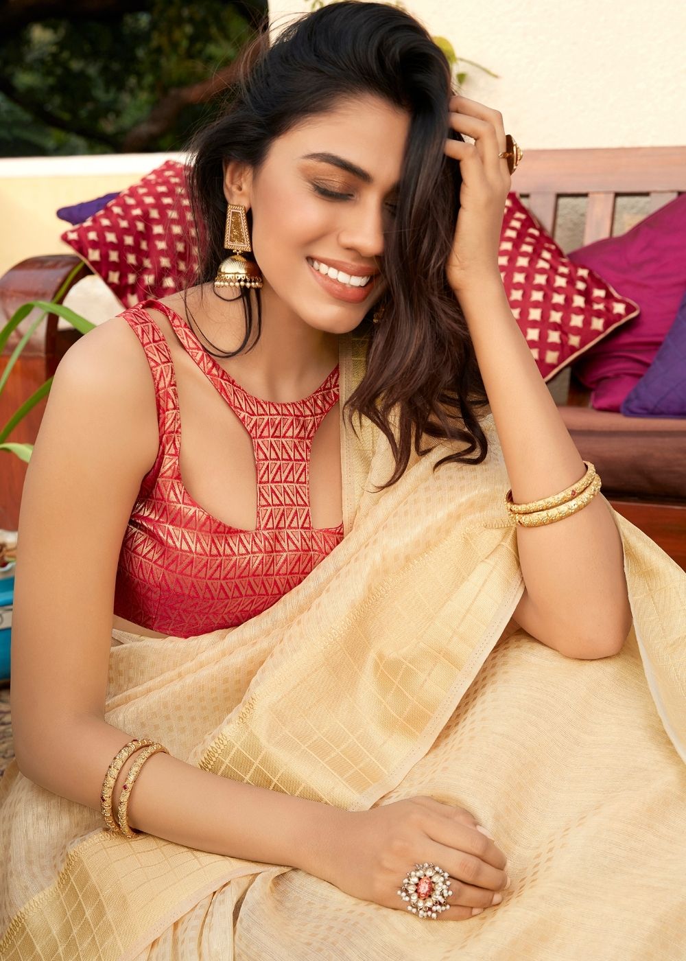 Golden Zari Woven Tissue Silk Saree