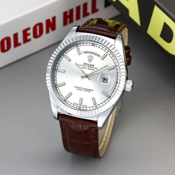 Stylish Rolex Daydate Leather Watch