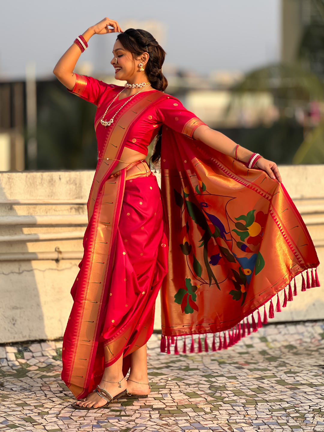 Pink Wedding Special Nauvari Paithani Soft Silk Saree with Zari Woven Polka Motifs and Peacock Pallu