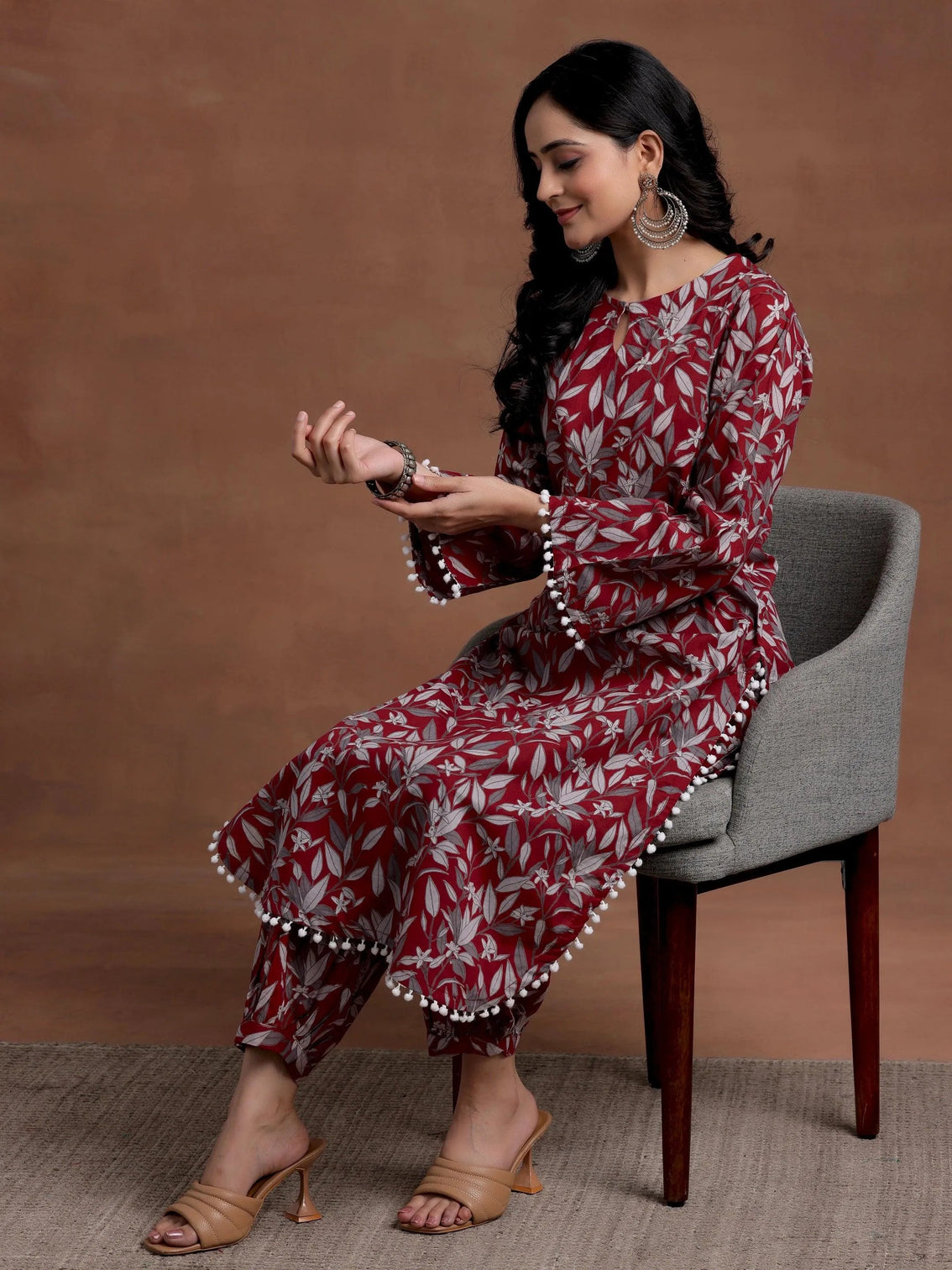 Mameraa Rust Printed Cotton Pathani Kurta Set