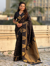 Black Soft Silk Traditional Zari Woven Saree