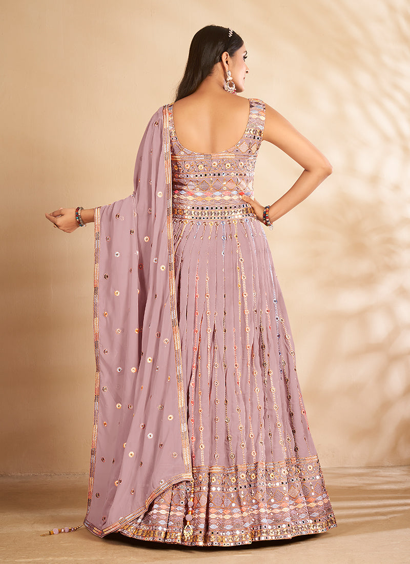 Mauve Mirror Embroidered Anarkali Gown