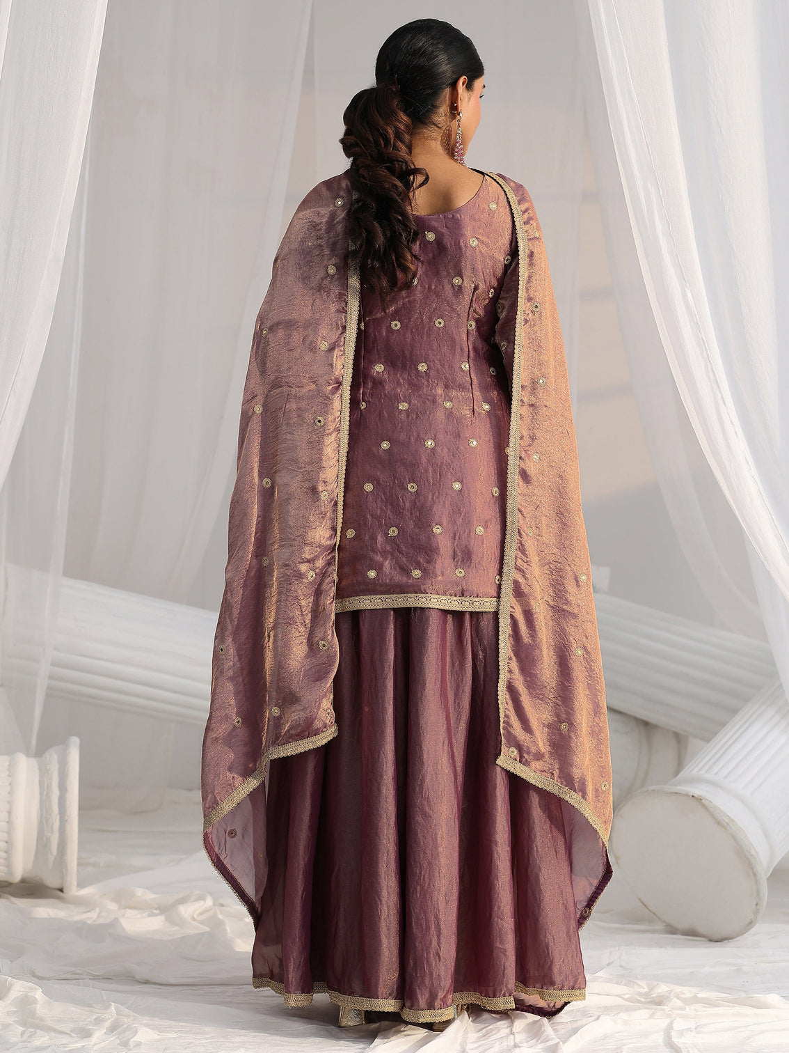 Mameraa Art Dusty Mauve Mirror Work Embroidered Palazzo Suit Set
