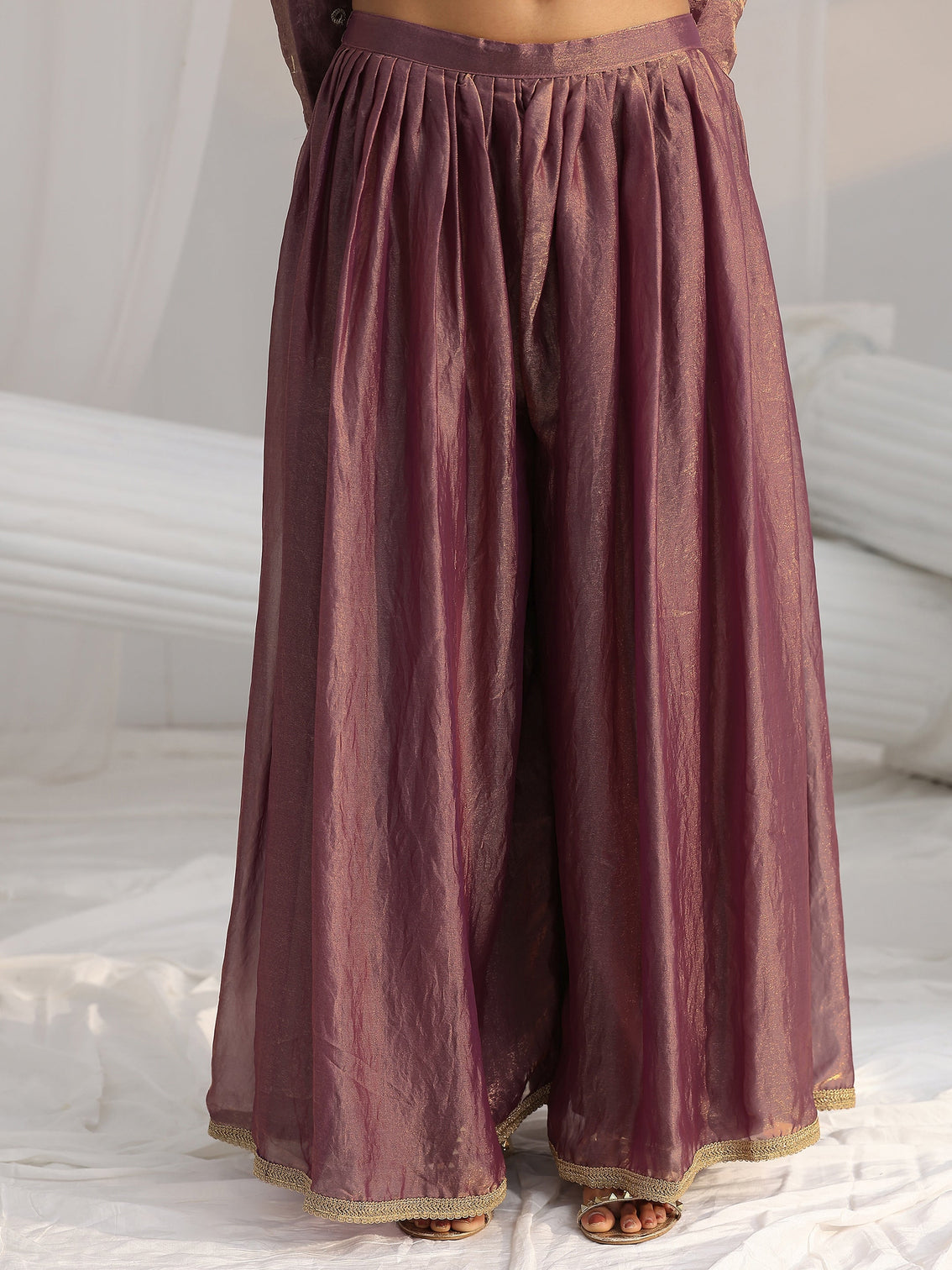 Mameraa Art Dusty Mauve Mirror Work Embroidered Palazzo Suit Set