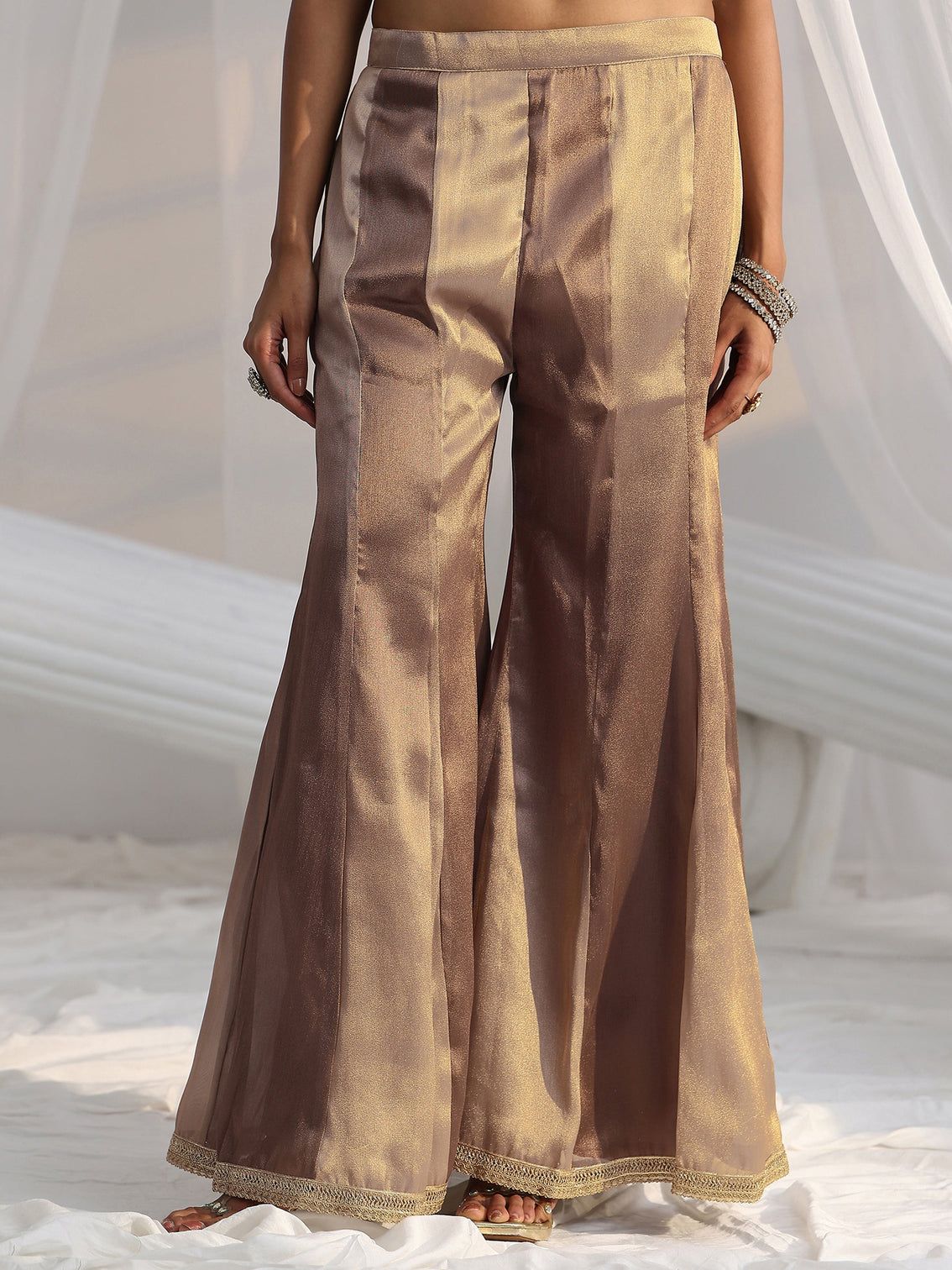 Mameraa Art Taupe Grey Embroidered Sleeveless Tissue Sharara Suit Set
