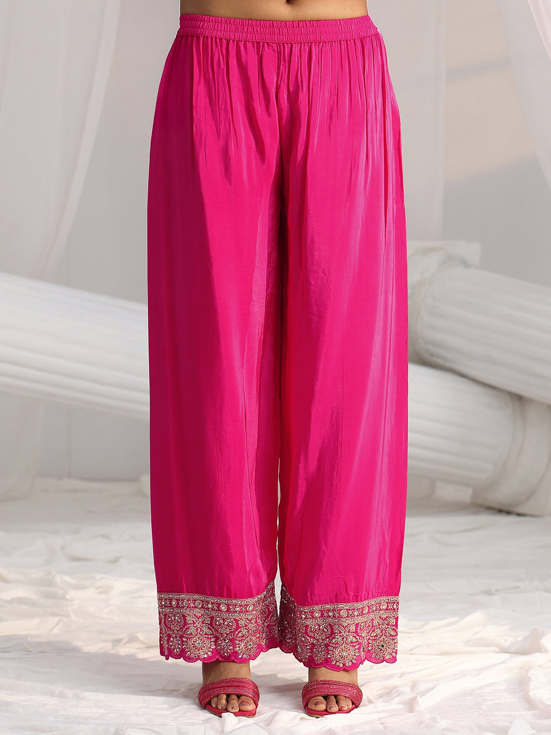 Mameraa Art Hot Pink Embellished Crepe A Line Suit Set