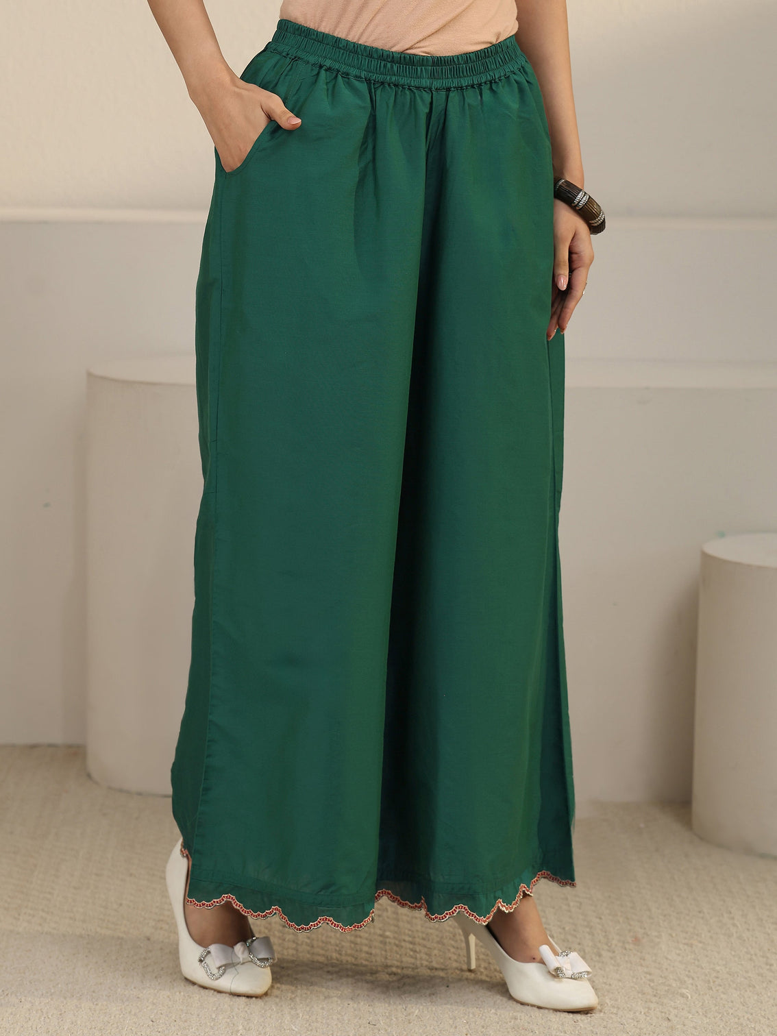 Mameraa Green Floral Embroidered Silk Blend Co-ord Set