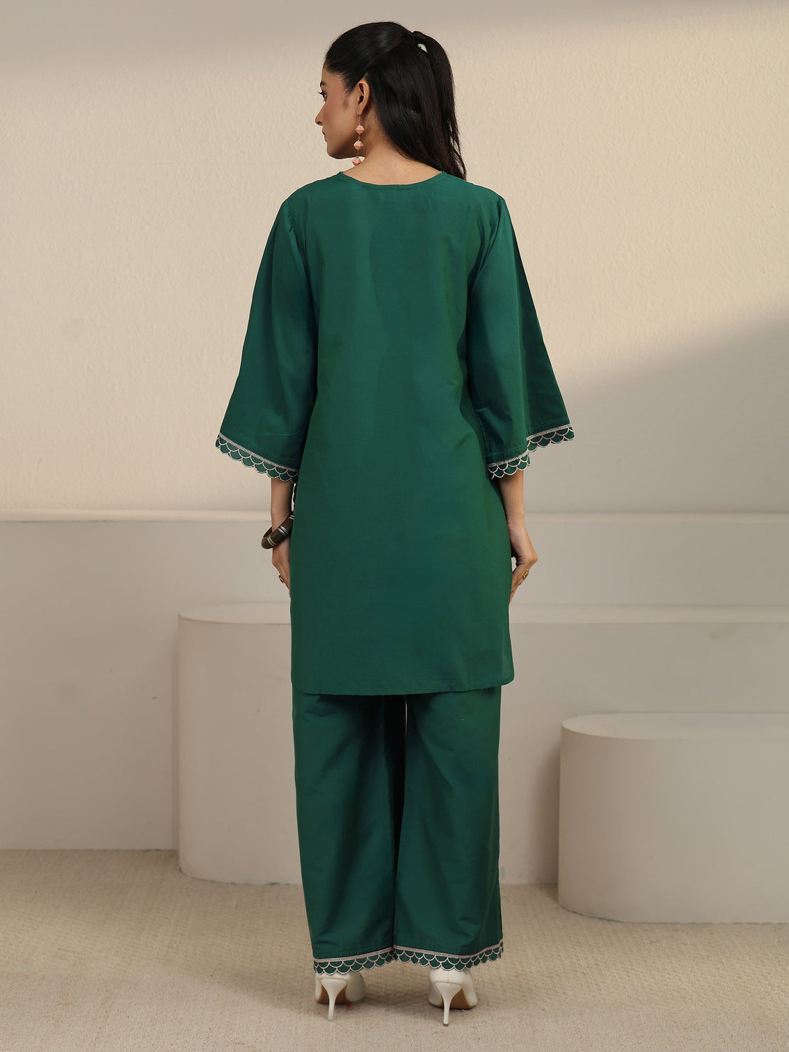 Mameraa Green Floral Embroidered Silk Blend Co-ord Set