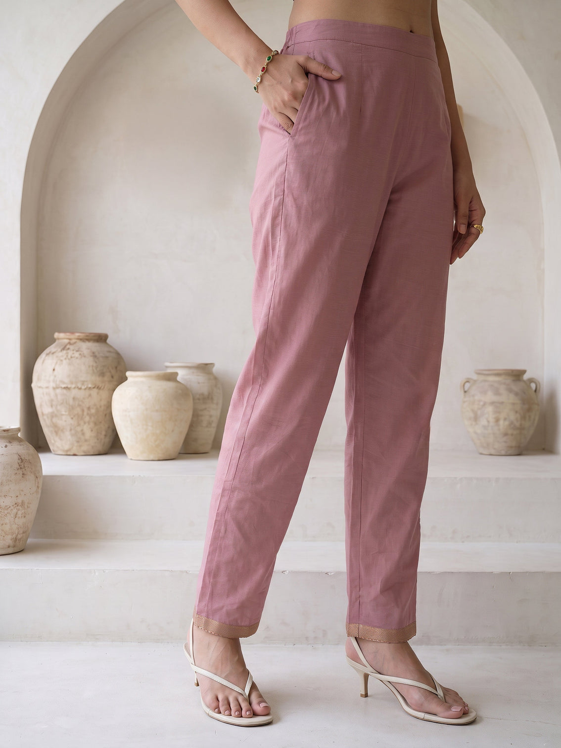 Mameraa Dusty Rose Pink Floral Printed Silk Blend Straight Suit Set
