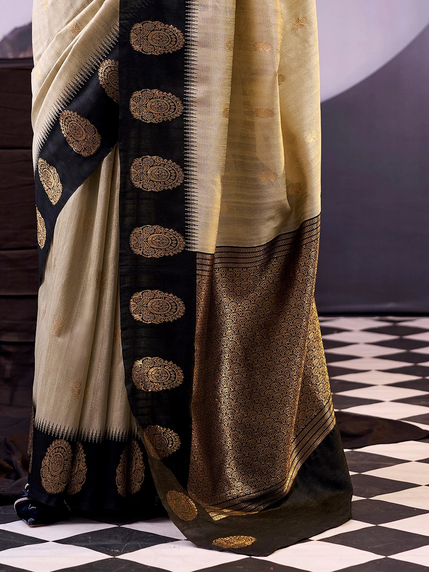 Wonderful Beige Zari Weaving Silk Function Wear Saree With Blouse