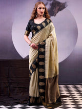 Wonderful Beige Zari Weaving Silk Function Wear Saree With Blouse