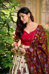 Designer OFF-White Ethnic Lehenga Choli with Elephant & Floral Print