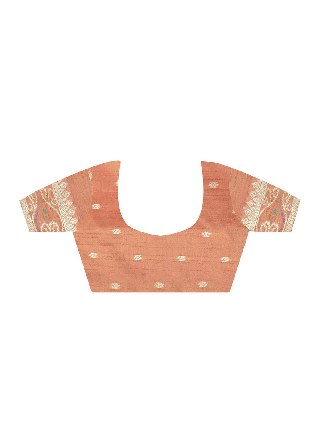 Orange Tussar Silk Blend Saree With Blouse Piece
