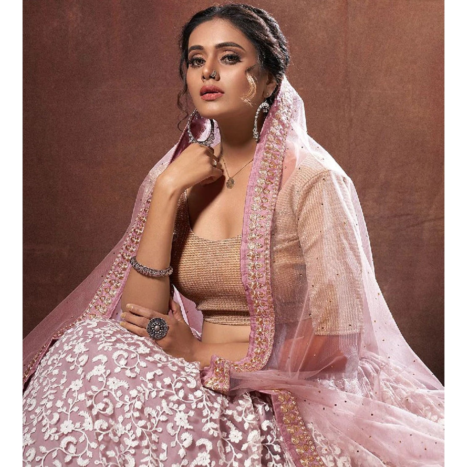 Peach Color Soft Net Lehenga with Thread and Zari Work