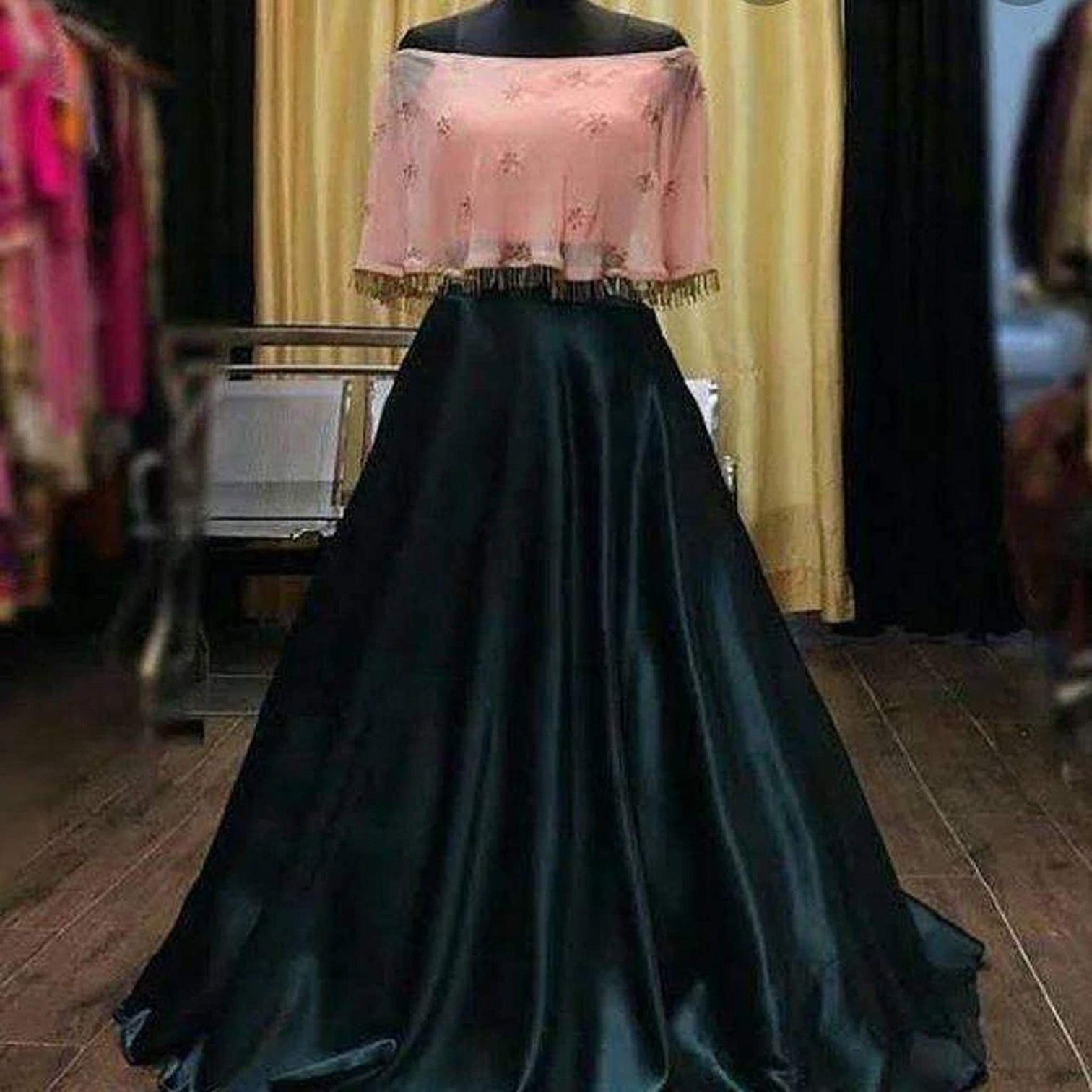 Peach Crop Top Lehenga in Silk and Satin