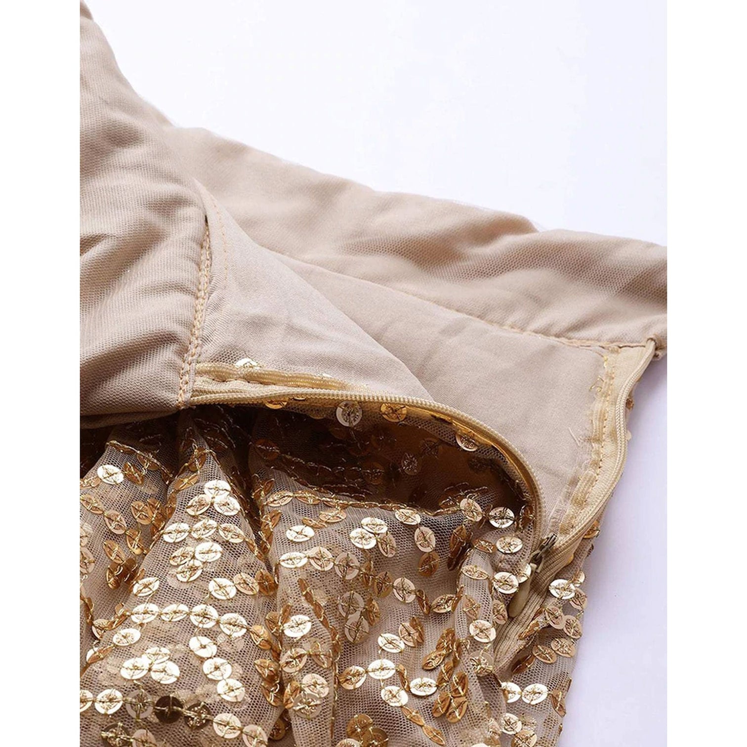 Beige color Net Lehenga with Heavy Embroidery, Zari and Thread work