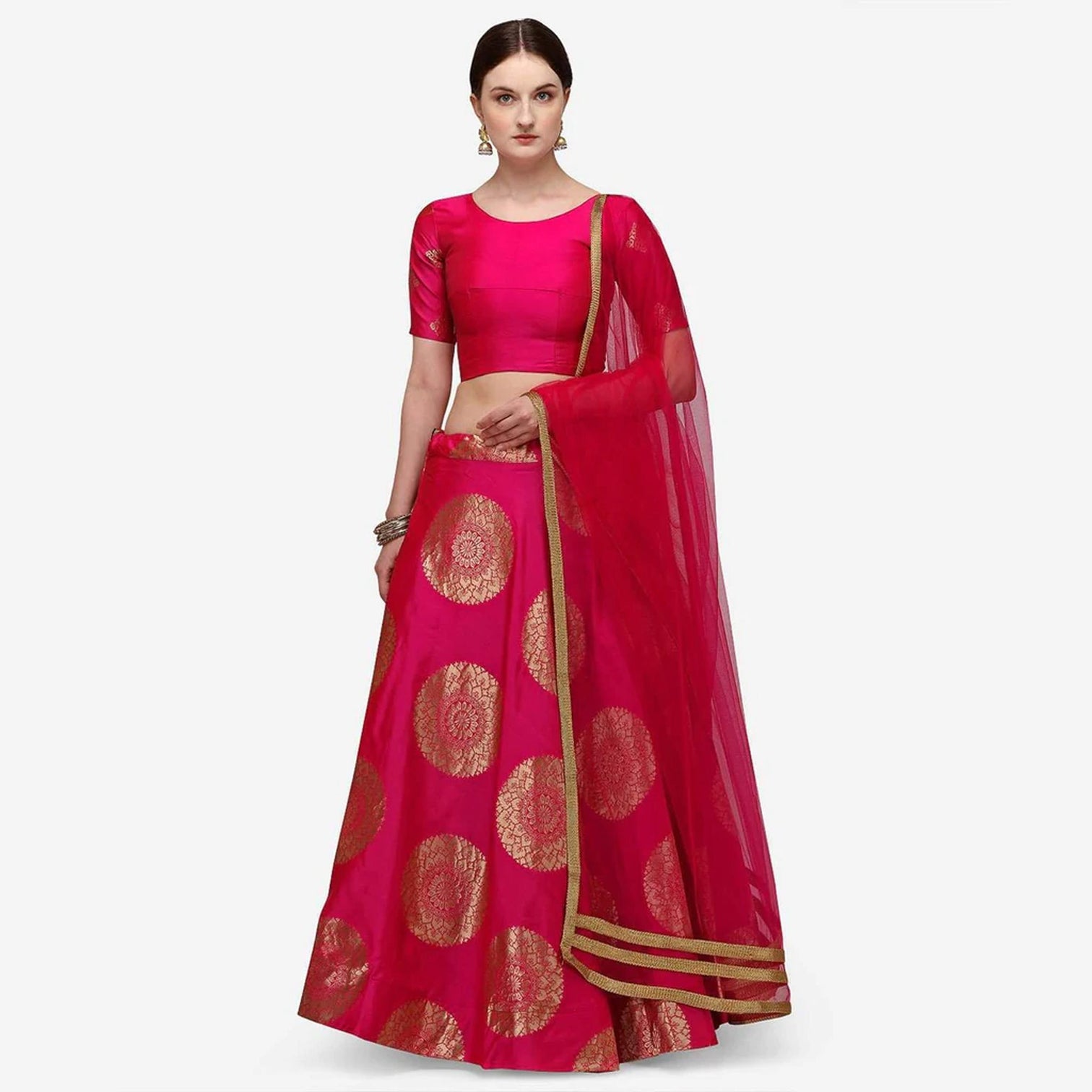 Pink Color Banarasi Silk Lehenga Choli with Net Dupatta