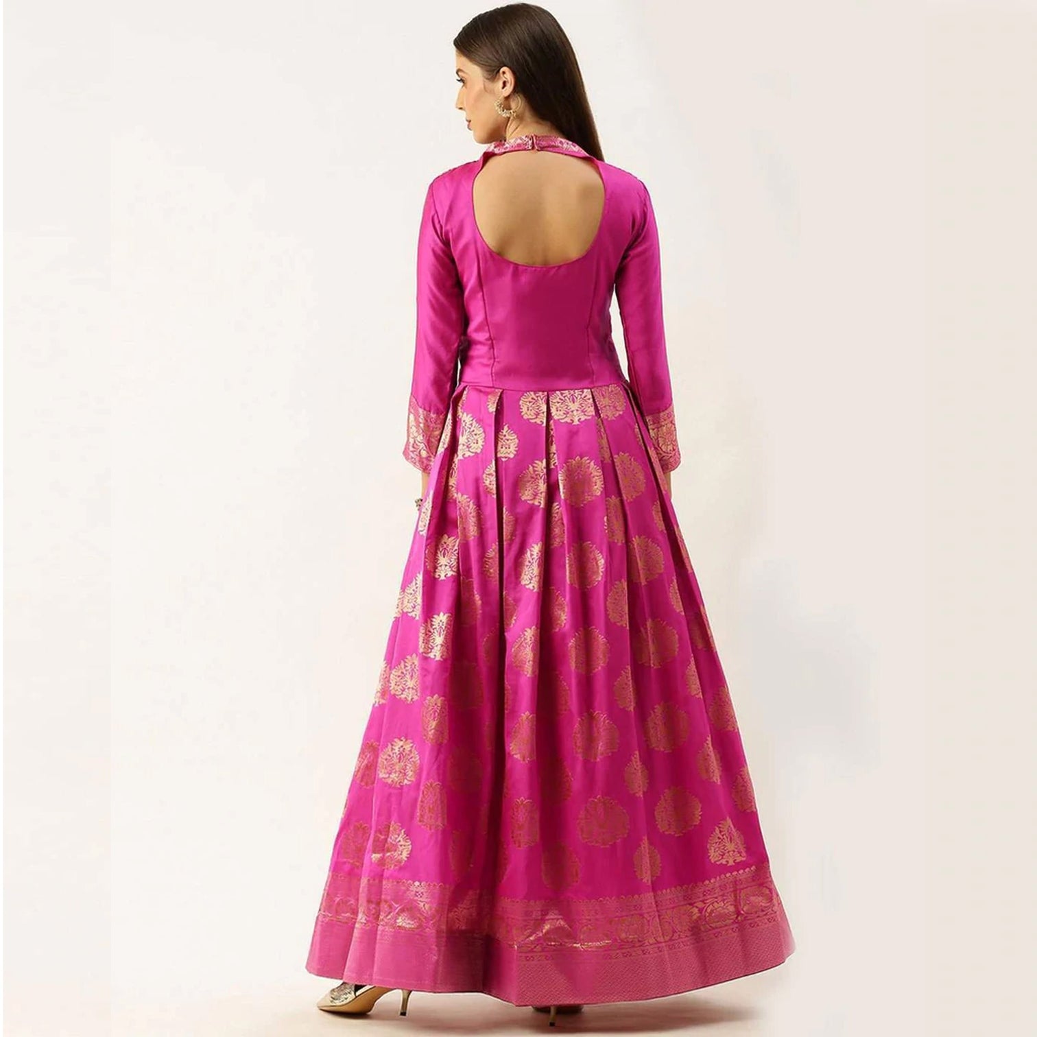 Pink Color Box Cut Soft Silk Gown