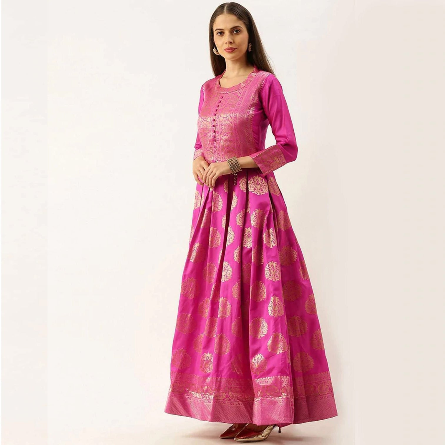 Pink Color Box Cut Soft Silk Gown