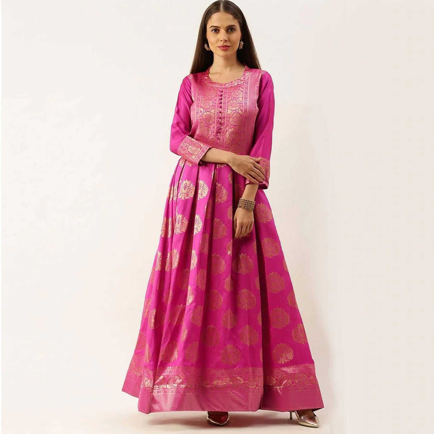 Pink Color Box Cut Soft Silk Gown