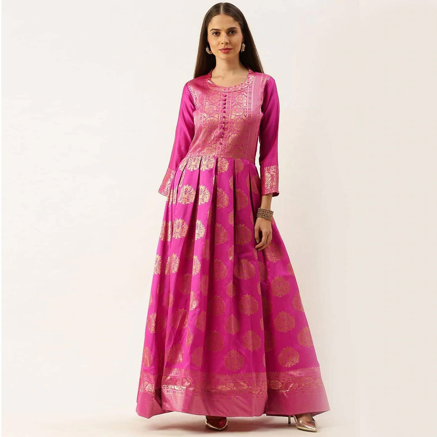 Pink Color Box Cut Soft Silk Gown