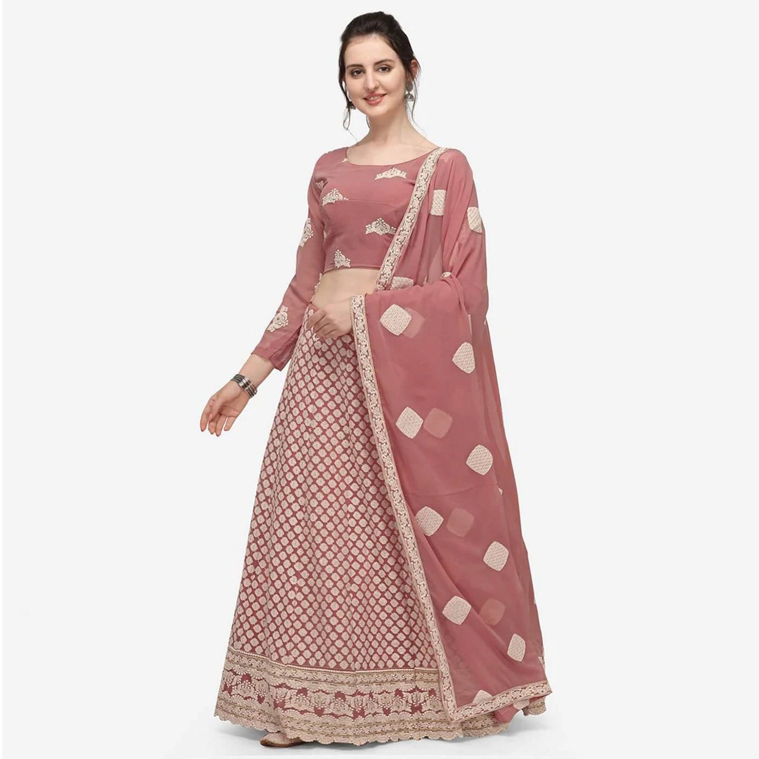 Pink Color Lehenga Choli with Lucknow Work