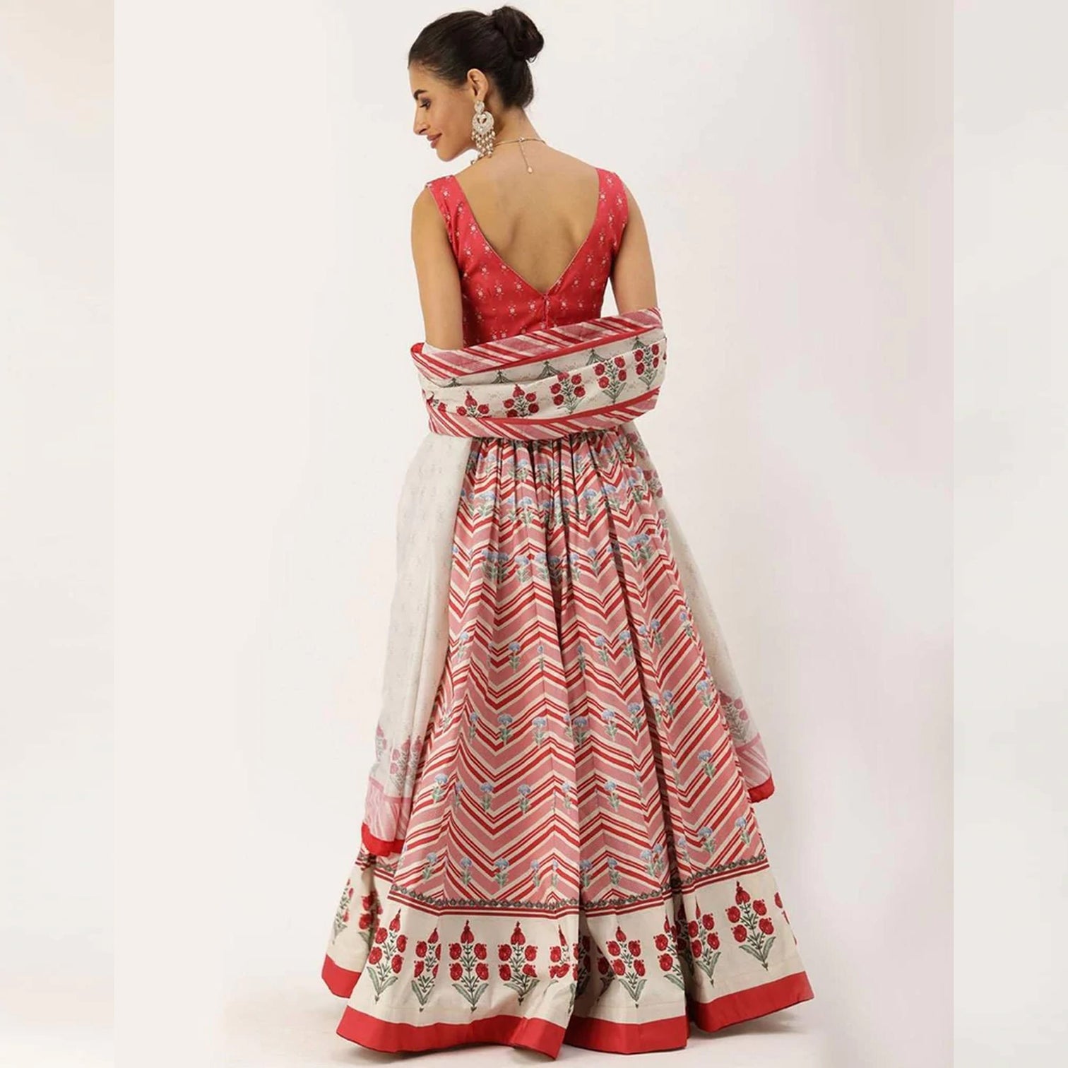Pink Colored Lehenga Choli with Zig-Zag Lines Print Work